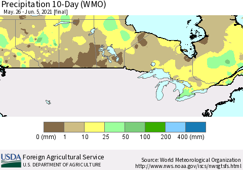 Canada Precipitation 10-Day (WMO) Thematic Map For 5/26/2021 - 6/5/2021