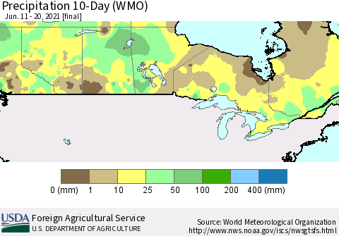 Canada Precipitation 10-Day (WMO) Thematic Map For 6/11/2021 - 6/20/2021