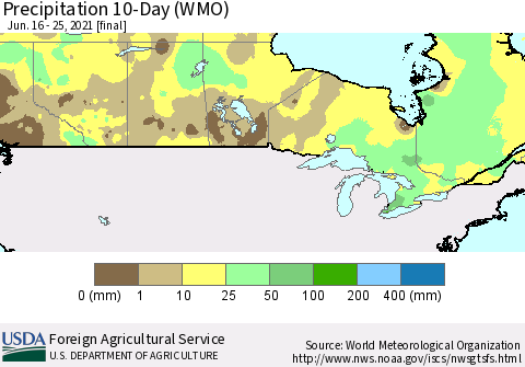 Canada Precipitation 10-Day (WMO) Thematic Map For 6/16/2021 - 6/25/2021