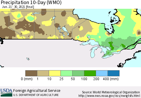 Canada Precipitation 10-Day (WMO) Thematic Map For 6/21/2021 - 6/30/2021