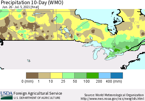 Canada Precipitation 10-Day (WMO) Thematic Map For 6/26/2021 - 7/5/2021