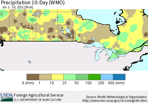 Canada Precipitation 10-Day (WMO) Thematic Map For 7/1/2021 - 7/10/2021