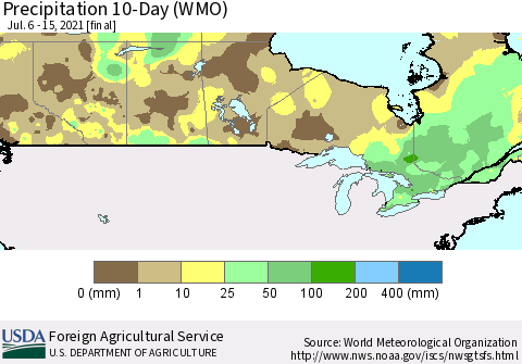 Canada Precipitation 10-Day (WMO) Thematic Map For 7/6/2021 - 7/15/2021