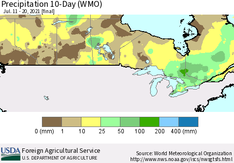 Canada Precipitation 10-Day (WMO) Thematic Map For 7/11/2021 - 7/20/2021