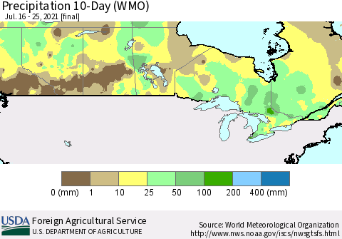 Canada Precipitation 10-Day (WMO) Thematic Map For 7/16/2021 - 7/25/2021