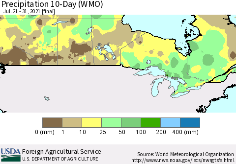 Canada Precipitation 10-Day (WMO) Thematic Map For 7/21/2021 - 7/31/2021