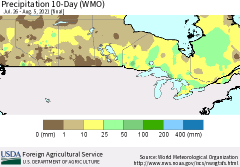 Canada Precipitation 10-Day (WMO) Thematic Map For 7/26/2021 - 8/5/2021
