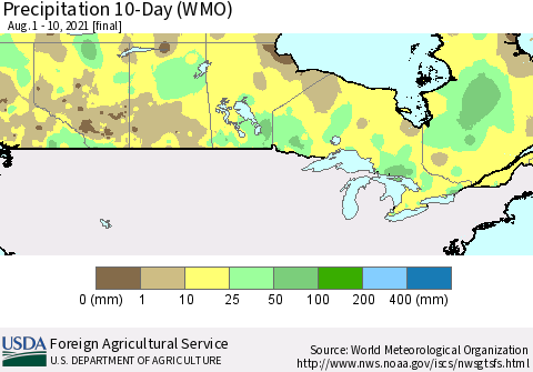 Canada Precipitation 10-Day (WMO) Thematic Map For 8/1/2021 - 8/10/2021
