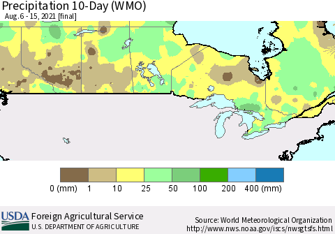Canada Precipitation 10-Day (WMO) Thematic Map For 8/6/2021 - 8/15/2021