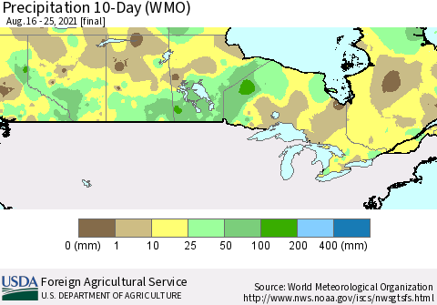 Canada Precipitation 10-Day (WMO) Thematic Map For 8/16/2021 - 8/25/2021