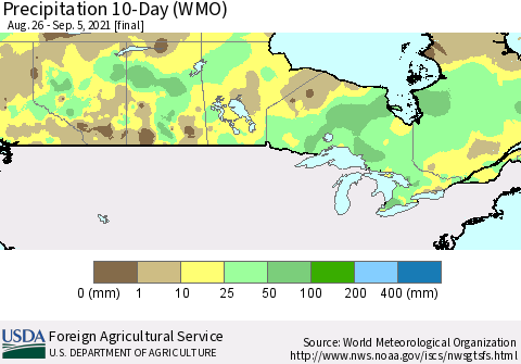 Canada Precipitation 10-Day (WMO) Thematic Map For 8/26/2021 - 9/5/2021
