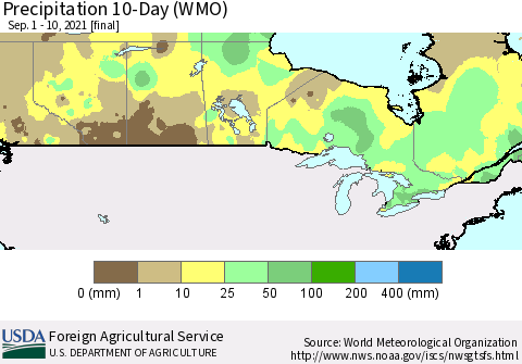 Canada Precipitation 10-Day (WMO) Thematic Map For 9/1/2021 - 9/10/2021