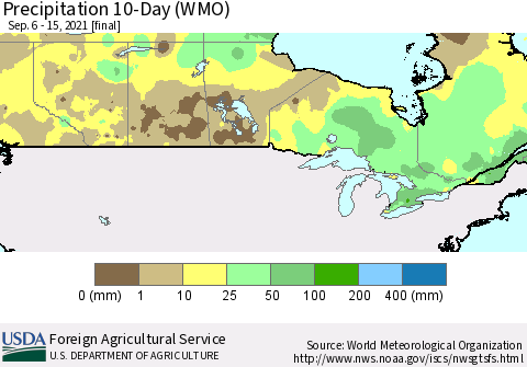 Canada Precipitation 10-Day (WMO) Thematic Map For 9/6/2021 - 9/15/2021