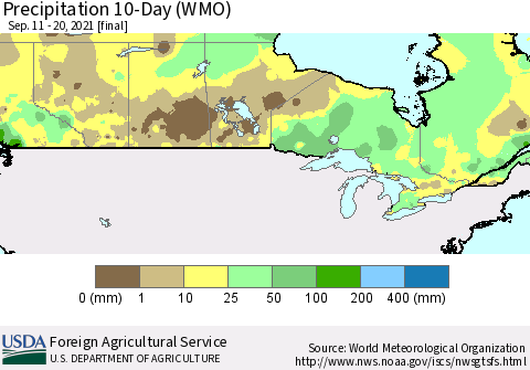 Canada Precipitation 10-Day (WMO) Thematic Map For 9/11/2021 - 9/20/2021
