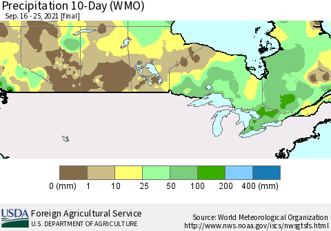 Canada Precipitation 10-Day (WMO) Thematic Map For 9/16/2021 - 9/25/2021