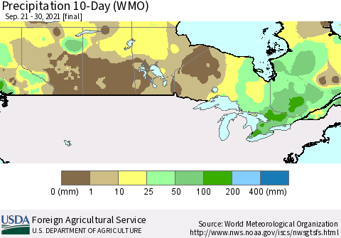 Canada Precipitation 10-Day (WMO) Thematic Map For 9/21/2021 - 9/30/2021