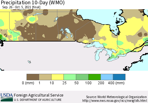 Canada Precipitation 10-Day (WMO) Thematic Map For 9/26/2021 - 10/5/2021