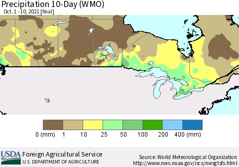 Canada Precipitation 10-Day (WMO) Thematic Map For 10/1/2021 - 10/10/2021