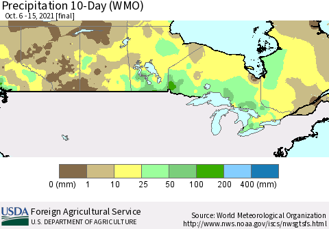Canada Precipitation 10-Day (WMO) Thematic Map For 10/6/2021 - 10/15/2021