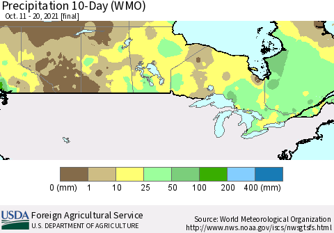 Canada Precipitation 10-Day (WMO) Thematic Map For 10/11/2021 - 10/20/2021