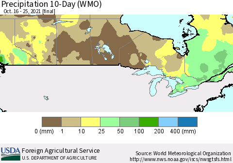 Canada Precipitation 10-Day (WMO) Thematic Map For 10/16/2021 - 10/25/2021