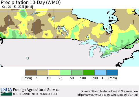 Canada Precipitation 10-Day (WMO) Thematic Map For 10/21/2021 - 10/31/2021