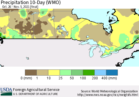 Canada Precipitation 10-Day (WMO) Thematic Map For 10/26/2021 - 11/5/2021