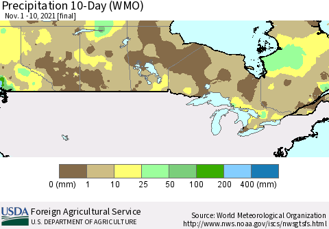 Canada Precipitation 10-Day (WMO) Thematic Map For 11/1/2021 - 11/10/2021