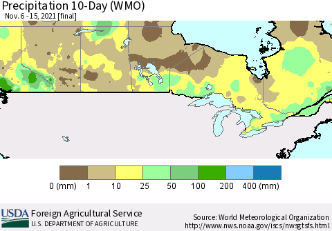 Canada Precipitation 10-Day (WMO) Thematic Map For 11/6/2021 - 11/15/2021