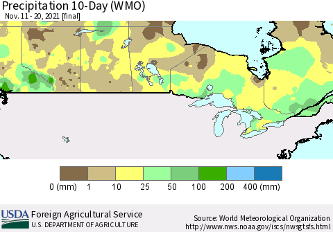 Canada Precipitation 10-Day (WMO) Thematic Map For 11/11/2021 - 11/20/2021