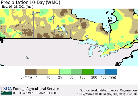 Canada Precipitation 10-Day (WMO) Thematic Map For 11/16/2021 - 11/25/2021