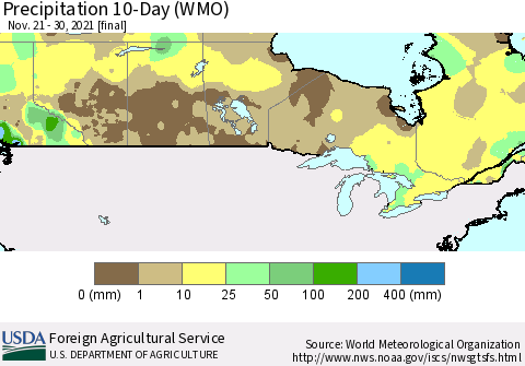 Canada Precipitation 10-Day (WMO) Thematic Map For 11/21/2021 - 11/30/2021