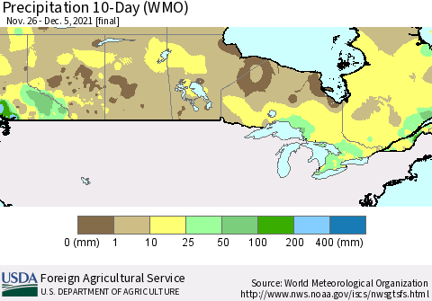 Canada Precipitation 10-Day (WMO) Thematic Map For 11/26/2021 - 12/5/2021