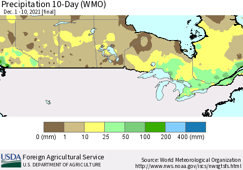 Canada Precipitation 10-Day (WMO) Thematic Map For 12/1/2021 - 12/10/2021