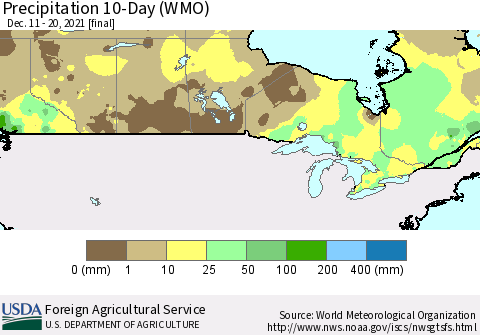 Canada Precipitation 10-Day (WMO) Thematic Map For 12/11/2021 - 12/20/2021