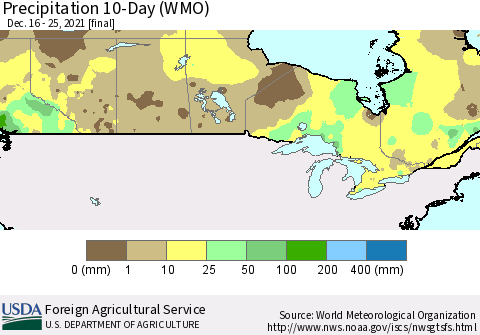 Canada Precipitation 10-Day (WMO) Thematic Map For 12/16/2021 - 12/25/2021