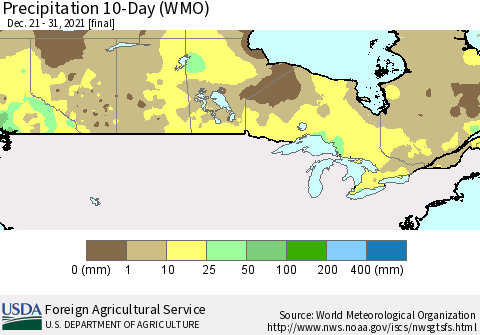 Canada Precipitation 10-Day (WMO) Thematic Map For 12/21/2021 - 12/31/2021
