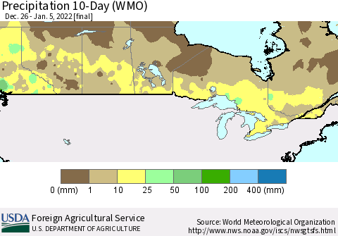 Canada Precipitation 10-Day (WMO) Thematic Map For 12/26/2021 - 1/5/2022