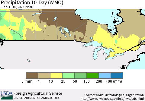 Canada Precipitation 10-Day (WMO) Thematic Map For 1/1/2022 - 1/10/2022