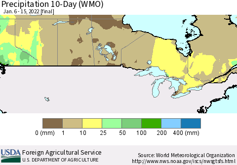 Canada Precipitation 10-Day (WMO) Thematic Map For 1/6/2022 - 1/15/2022