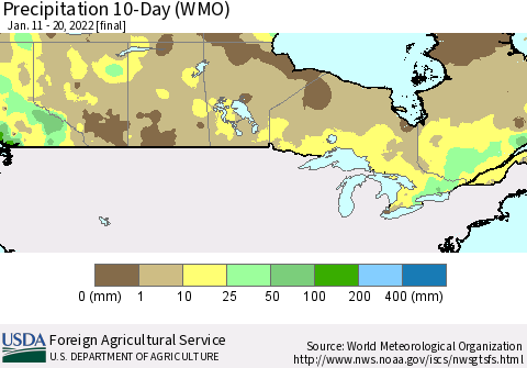 Canada Precipitation 10-Day (WMO) Thematic Map For 1/11/2022 - 1/20/2022