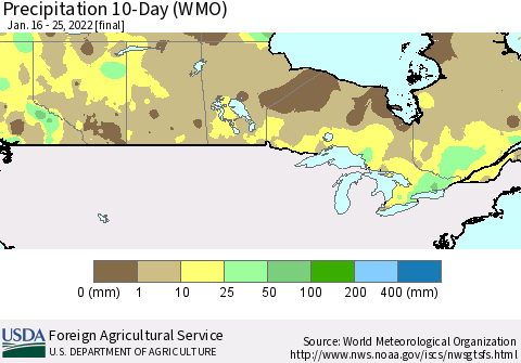Canada Precipitation 10-Day (WMO) Thematic Map For 1/16/2022 - 1/25/2022