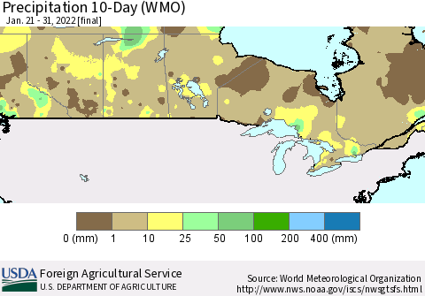 Canada Precipitation 10-Day (WMO) Thematic Map For 1/21/2022 - 1/31/2022