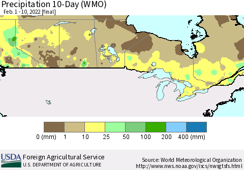 Canada Precipitation 10-Day (WMO) Thematic Map For 2/1/2022 - 2/10/2022