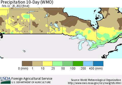 Canada Precipitation 10-Day (WMO) Thematic Map For 2/11/2022 - 2/20/2022
