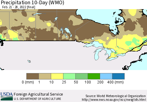 Canada Precipitation 10-Day (WMO) Thematic Map For 2/21/2022 - 2/28/2022