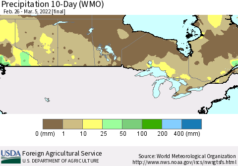 Canada Precipitation 10-Day (WMO) Thematic Map For 2/26/2022 - 3/5/2022