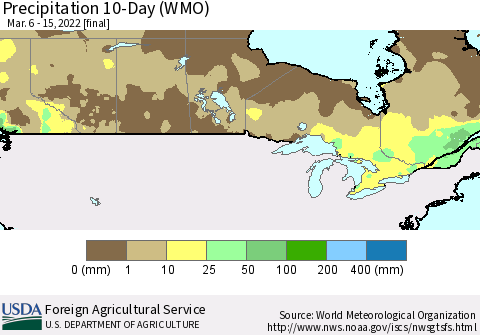 Canada Precipitation 10-Day (WMO) Thematic Map For 3/6/2022 - 3/15/2022
