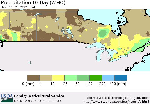 Canada Precipitation 10-Day (WMO) Thematic Map For 3/11/2022 - 3/20/2022