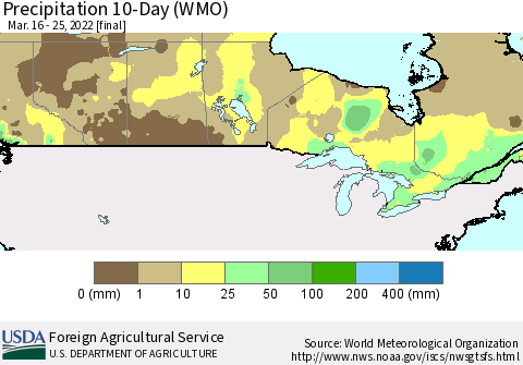Canada Precipitation 10-Day (WMO) Thematic Map For 3/16/2022 - 3/25/2022